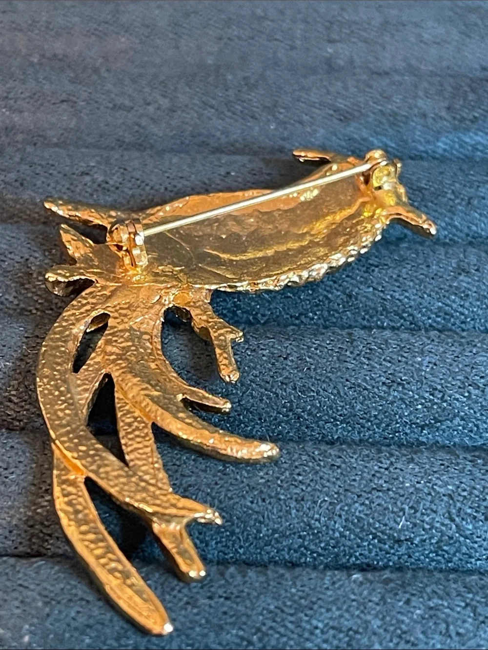 Vintage Gold Tone Enamel Bird of Paradise Brooch